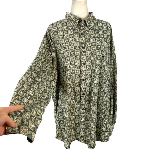 Vintage Rinnovato Geometric Abstract Print 100% Silk Oversized Shirt Size XL - Picture 4 of 12